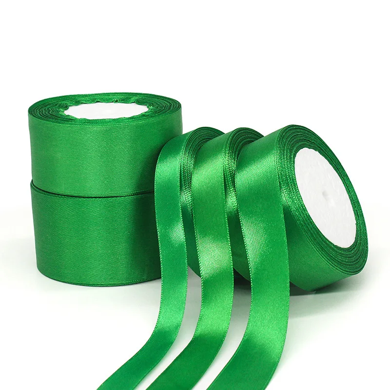 25yards/roll Green Satin Ribbons 6mm~80mm DIY Handmade Wedding Birthday Party Gift Wrapping Tape Clothing Decoration Accessory