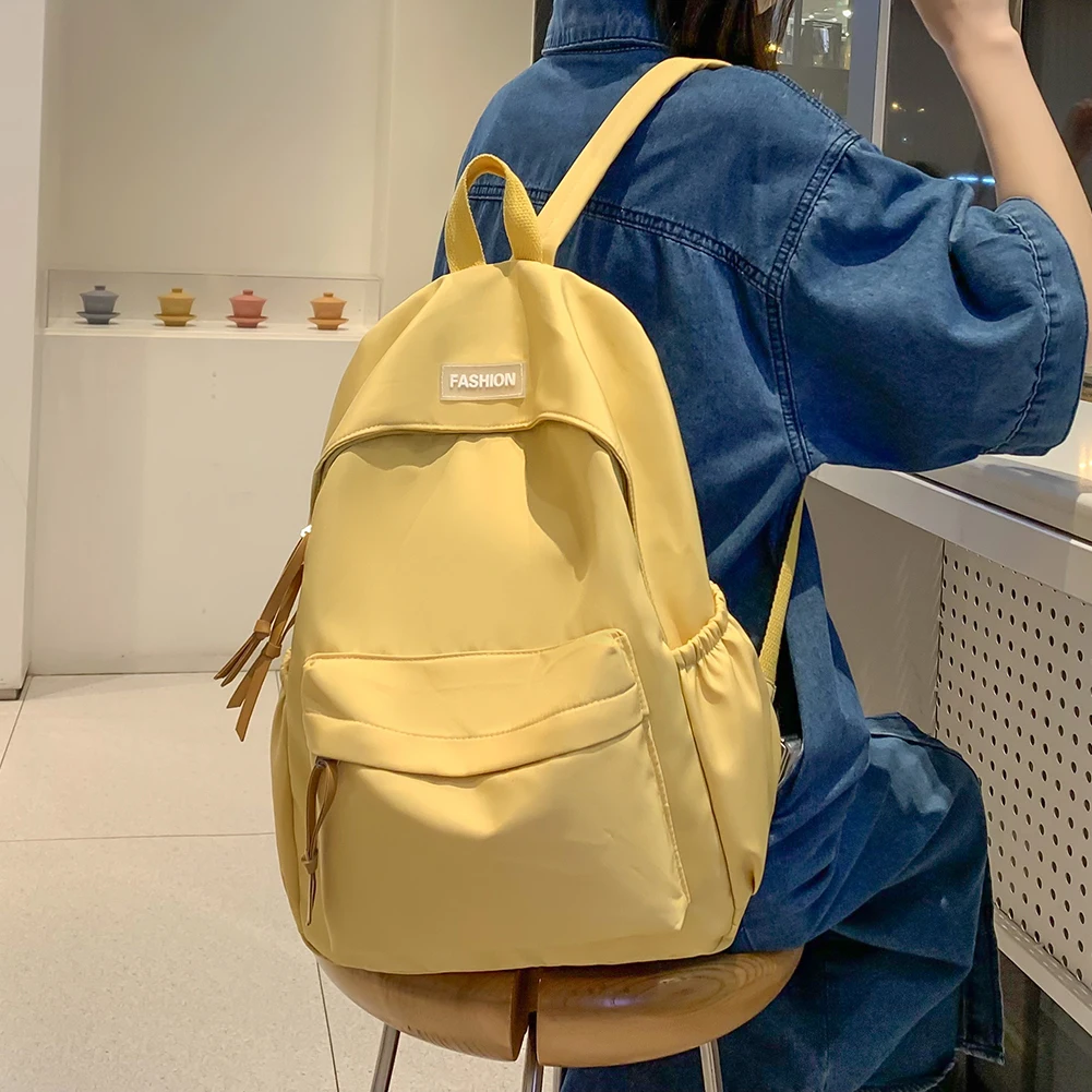 Korean Girls Versatile Bagpack Fashion Solid Color Trend Schoolbag 2023 Women Rucksack  Large Capacity New Nylon Students Bags