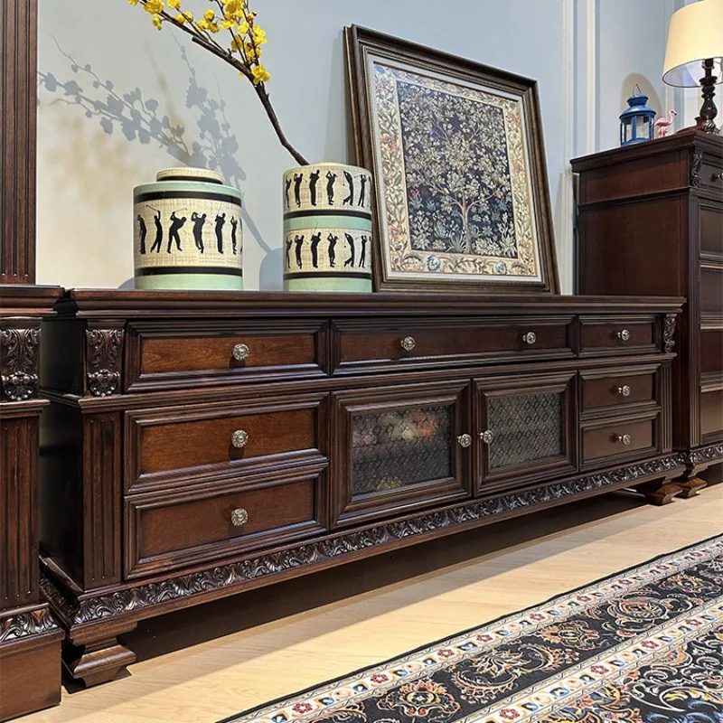 American TV cabinet combination villa living room high-end French clad classical European engraved video cabinet