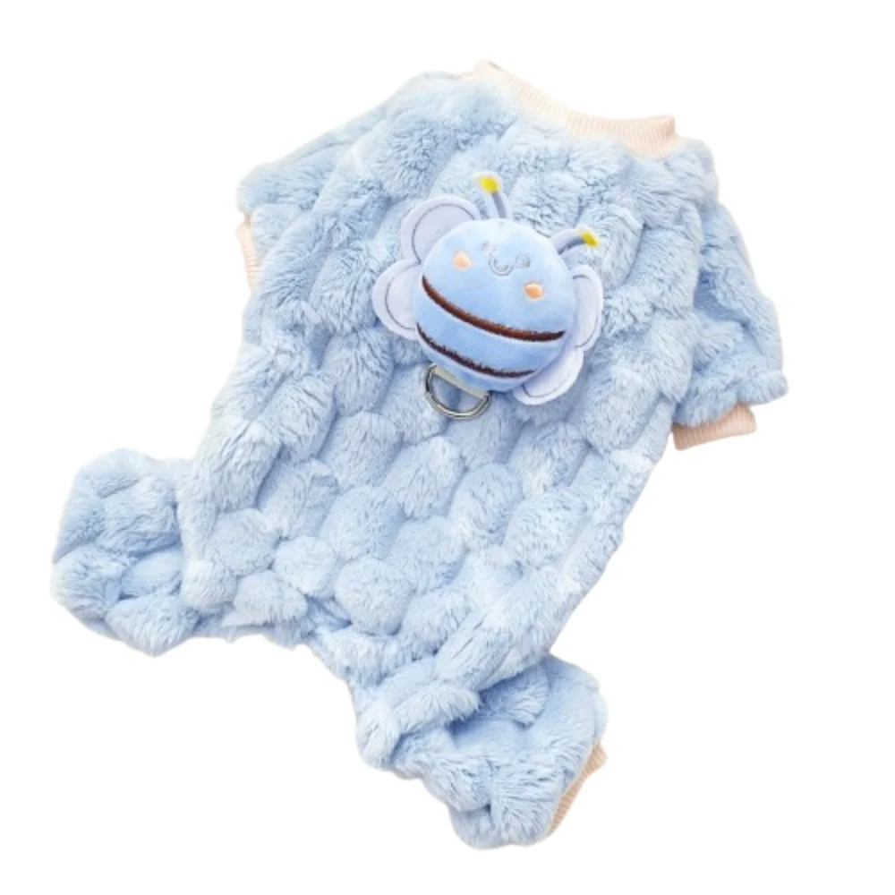 

Soft Cute Dog Winter Jumpsuit Warm Bee Pattern Puppy Harness Coat Plush Thicken Four Legged Pet Clothes Yorkie Outfits