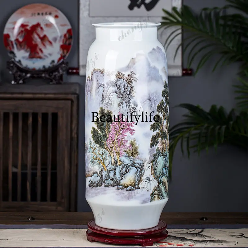 A68 Jingdezhen ceramic chinoiserie entrance flower arrangement vase decorative ornament zen large new chinoiserie