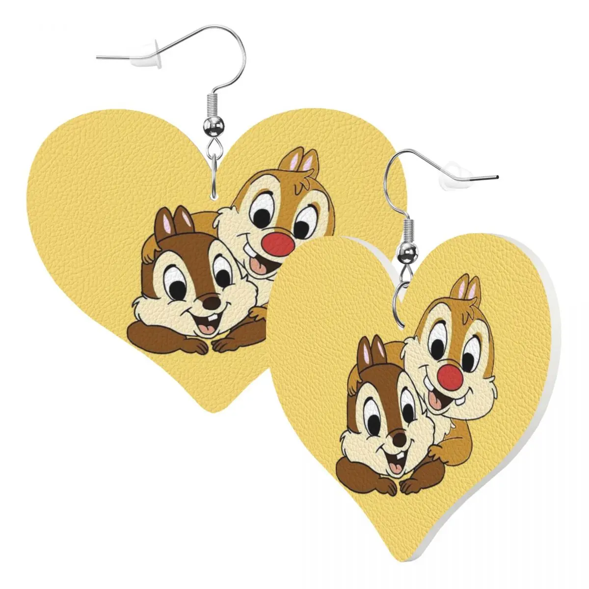 Custom Funny Cartoon Chip And Dale Dangle Drop Earrings Leather Earrings for Women Fashion For Valentine's Day