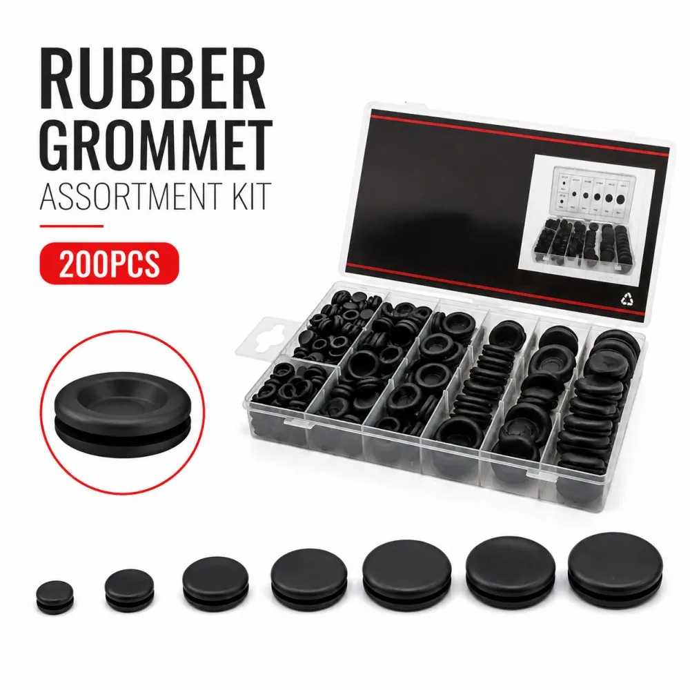 200pcs/Sets O Ring Rubber Washer Seals Gasket Grommet Assortment Kit  7 Sizes Sealing Rubber Cables Grommet Kit