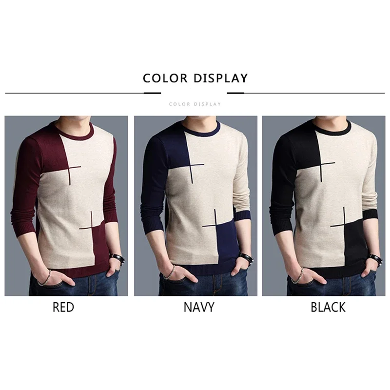 Maglione da uomo di marca Primavera Autunno da uomo a maniche lunghe Sweate O-Collo Edited Camicia in maglia Sottile Hit Color Slim Maglioni da uomo