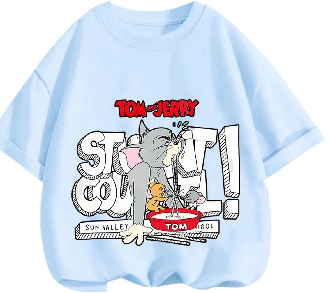 

Youth Casual Tom And Jerry Round Neck T Shirt Trendy Cartoon Printing Summer Daily Outdoor Wear