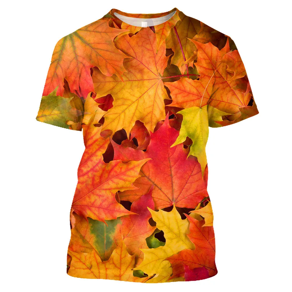 Summer Fashion Casual Creative Maple Leaf graphic t shirts For Men Oversized Leisure Personality Printed Round Neck Tees Tops