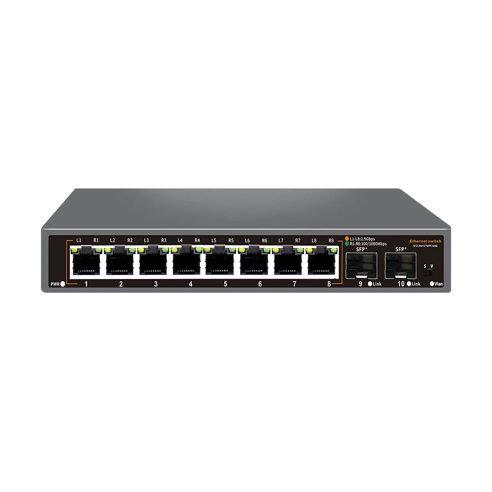 Bullscom 10-Port Network Switch | 8 x 2.5Gb Ethernet + 2 x 10Gb SFP+ | Unmanaged | Plug & Play | High-Speed Connectivity