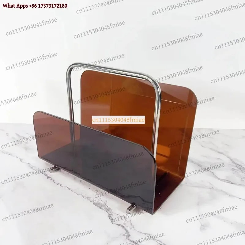 Modern Metal Acrylic Desktop Bookshelf Magazine Rack for Living Room Home Office Decoration