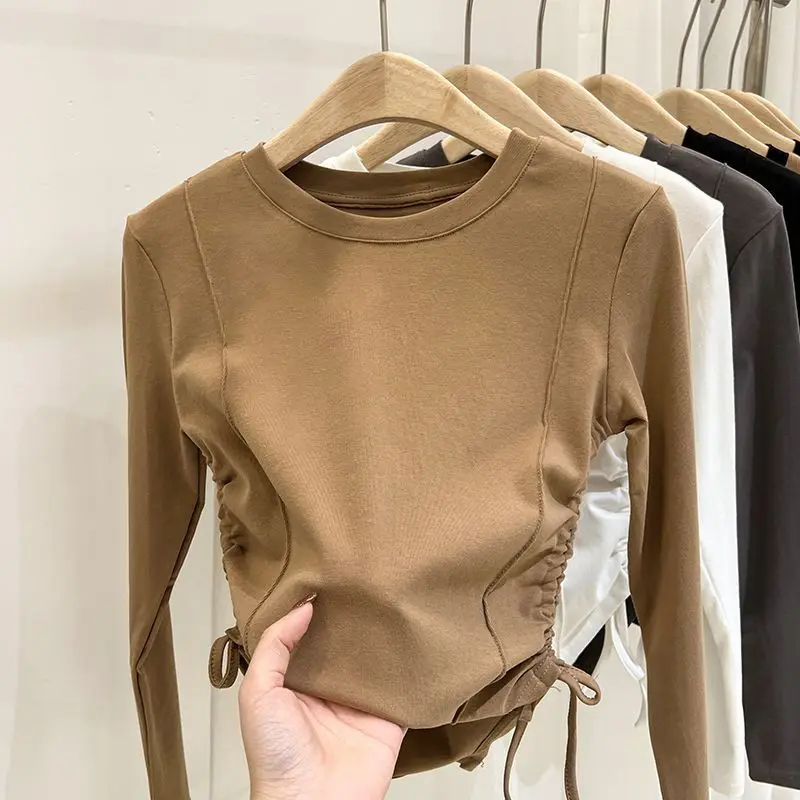 Cropped Drawstring Top Girl Clothing Clothes 10 12 Years Old Elementary Spring Autumn Kids T-shirts Children T-shirt Tween 7 6 4