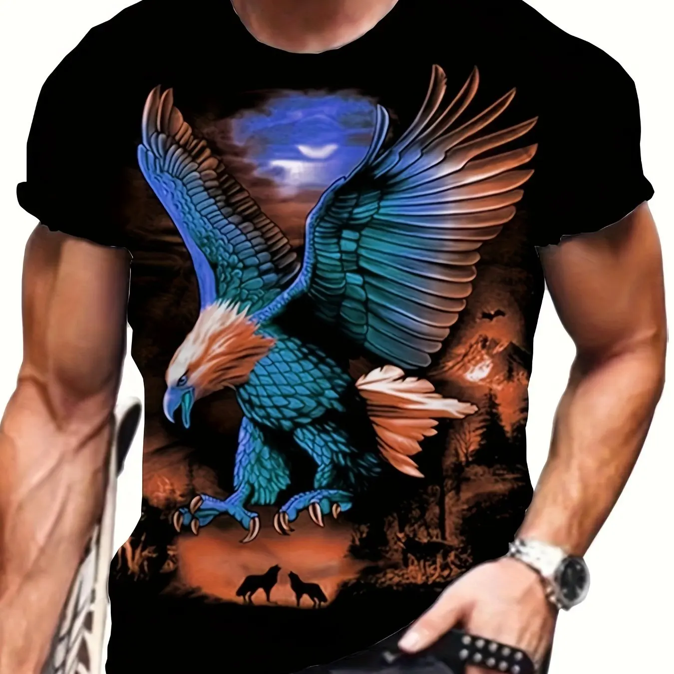 

Men's 3D Eagle Animal Pattern Printed T-shirt Fashion Round Neck Short Sleeve Summer Tops Men's Clothing