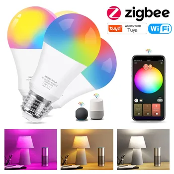נורת לד Zigbee 3.0 בהספק 18W 15W RGB+WW+CW E27 עם Wifi Tuya Smart Home, מתאימה ל-Alexa, Amazon ו-Google Assistant