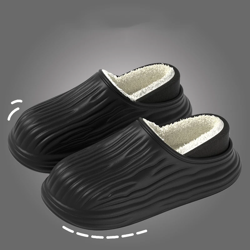 Warme Plüsch-Wasserdichte EVA-Hausschuhe für Damen, Winter Weiche Dicke Sohle Rutschfeste Hausschuhe, Flauschige Paar-Slipper – Detail 12