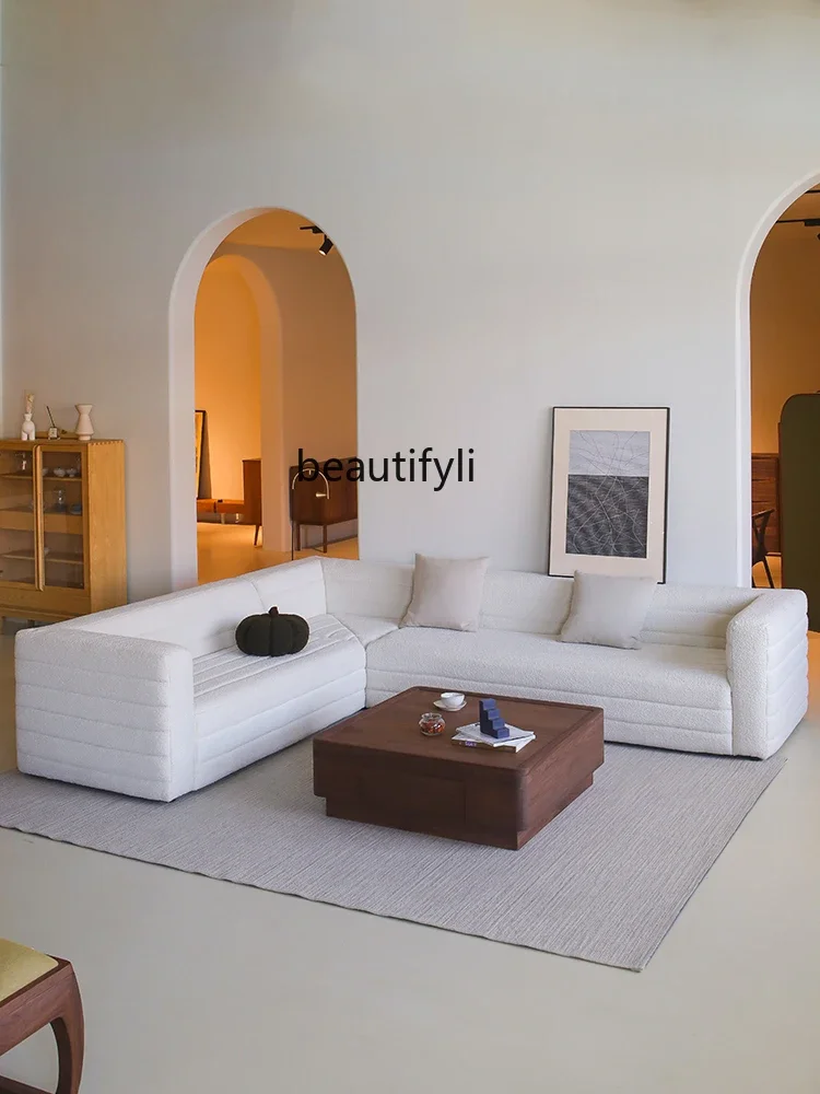 

Italian Minimalist Cream Style Straight Row Three-Seat Fabric Sofa Corner Art-Sofa Recliner