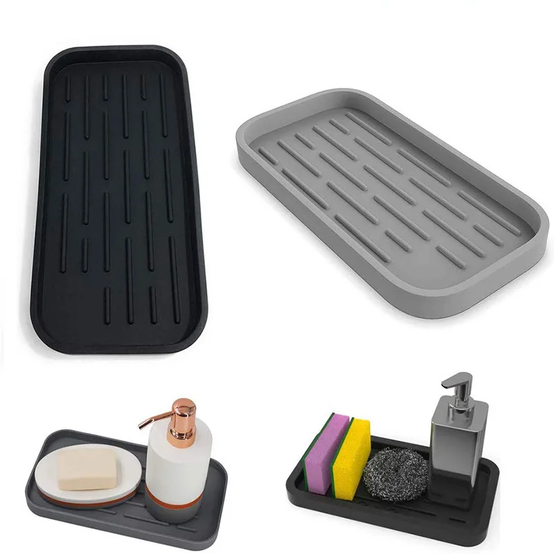 

Sink Tidy Caddy Organiser Kitchen Bathroom Silicone Tray Soap Sponge Holder