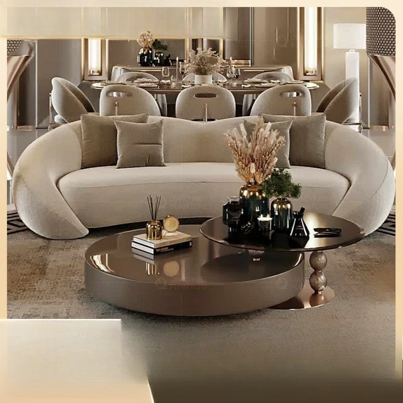 

Легкий роскошный трехместный диван для гостиной, высококачественный, для больших вилл, тканевый, нестандартной формы, на заказ.