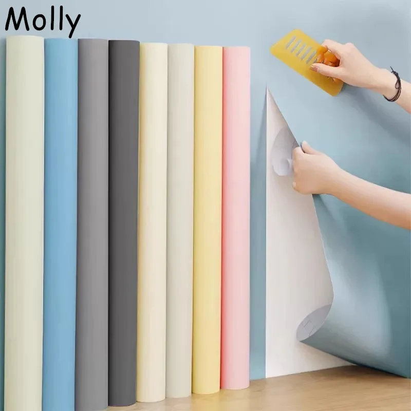 

1 Roll PVC Self-Adhesive Waterproof Moisture-Proof Solid Color Wallpaper for Living Room Bedroom Dormitory Furniture Renovation