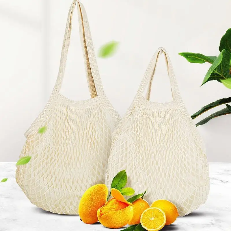 Washable Foldable Cotton Mesh Shopping Tote Reusable Handheld for Grocery Fruit Vegetable Transport Home Storage Picnic Travel