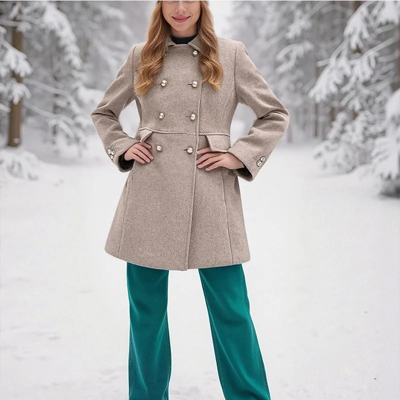 

Осень 2022, новое модное универсальное женское полубортное двубортное короткое пальто из смесовой шерсти