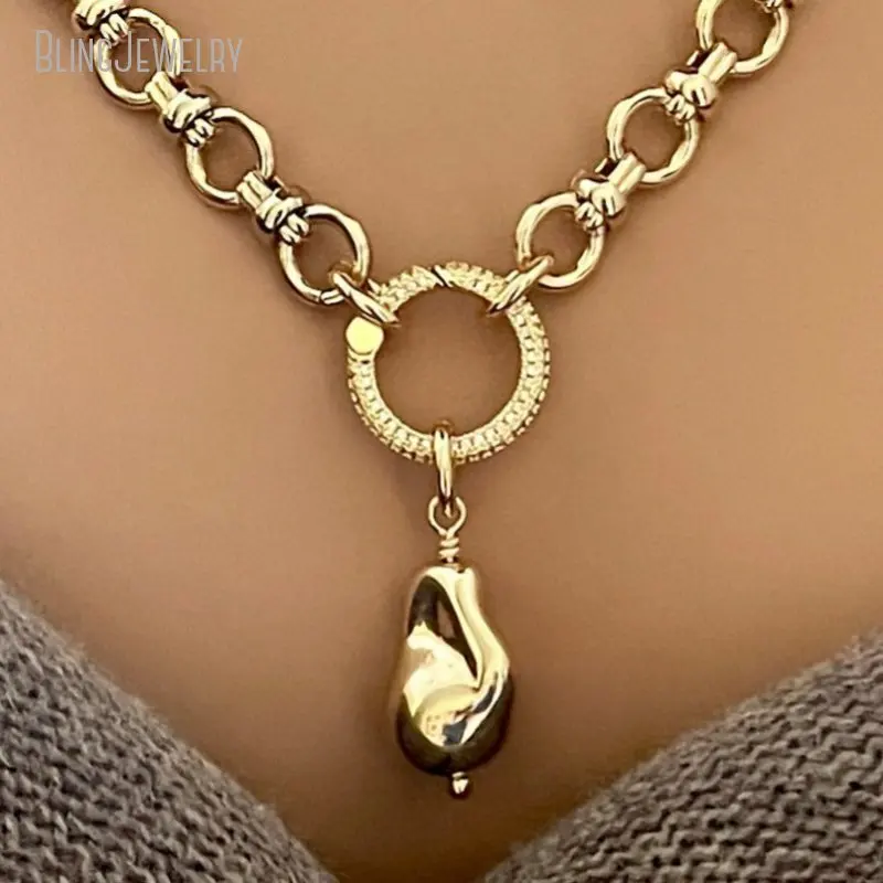 

10pcs Gold Color Cable Chain Necklace Hand Wired Replica Baroque Pearl Pendant Micro Pave Spring Ring Clasp Gift For Her