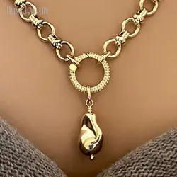 10pcs Gold Color Cable Chain Necklace Hand Wired Replica Baroque Pearl Pendant Micro Pave Spring Ring Clasp Gift For Her