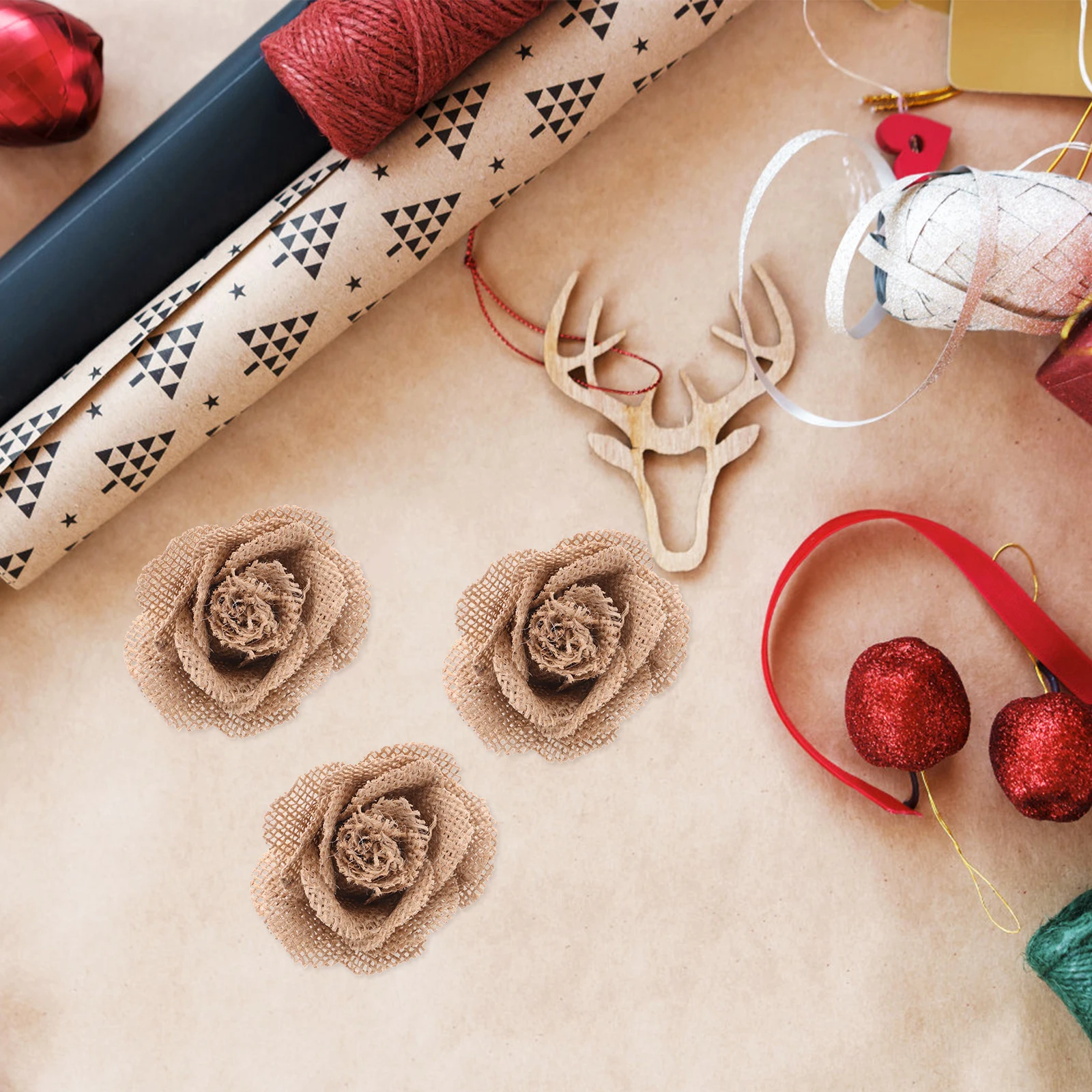

4pcs Linen Cloth Flowers Decor Wedding Party Burlap Artificial Hemp Ornaments for DIY Costume Home Decoration Handmade Burlap