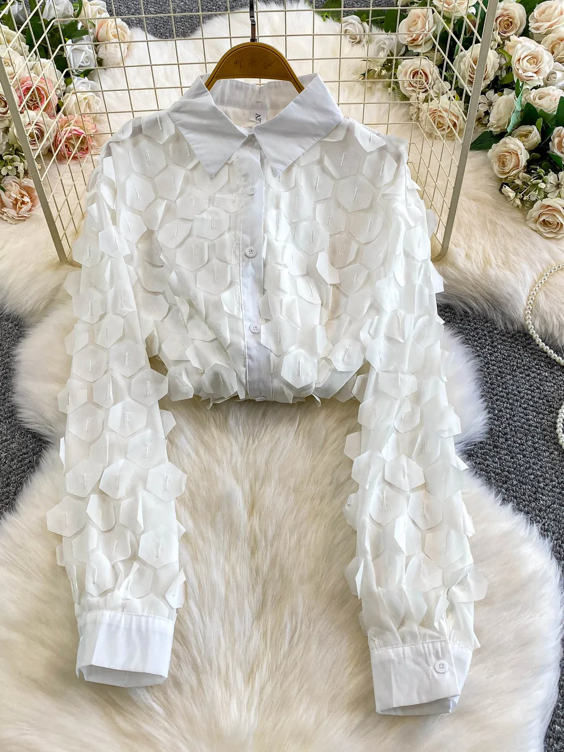 Trendy Casual frauen irt Stehkragen 3D Dekoration Vielseitig Herbst Top Koreanische Sle Lange Sve Lose Fit Täglichen Tragen