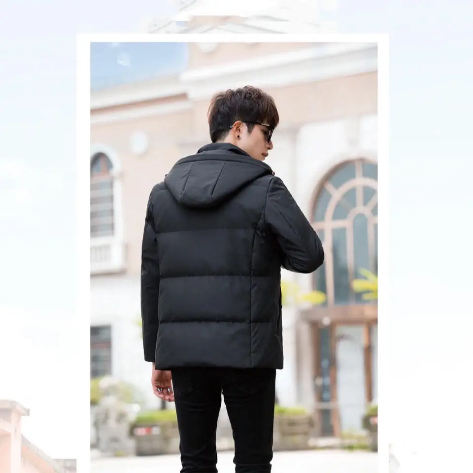 New  Men's ort down Jaet Capable of Being Refurbied Simple And Haome Slim Fit Coat with Removable Cap Busin S...