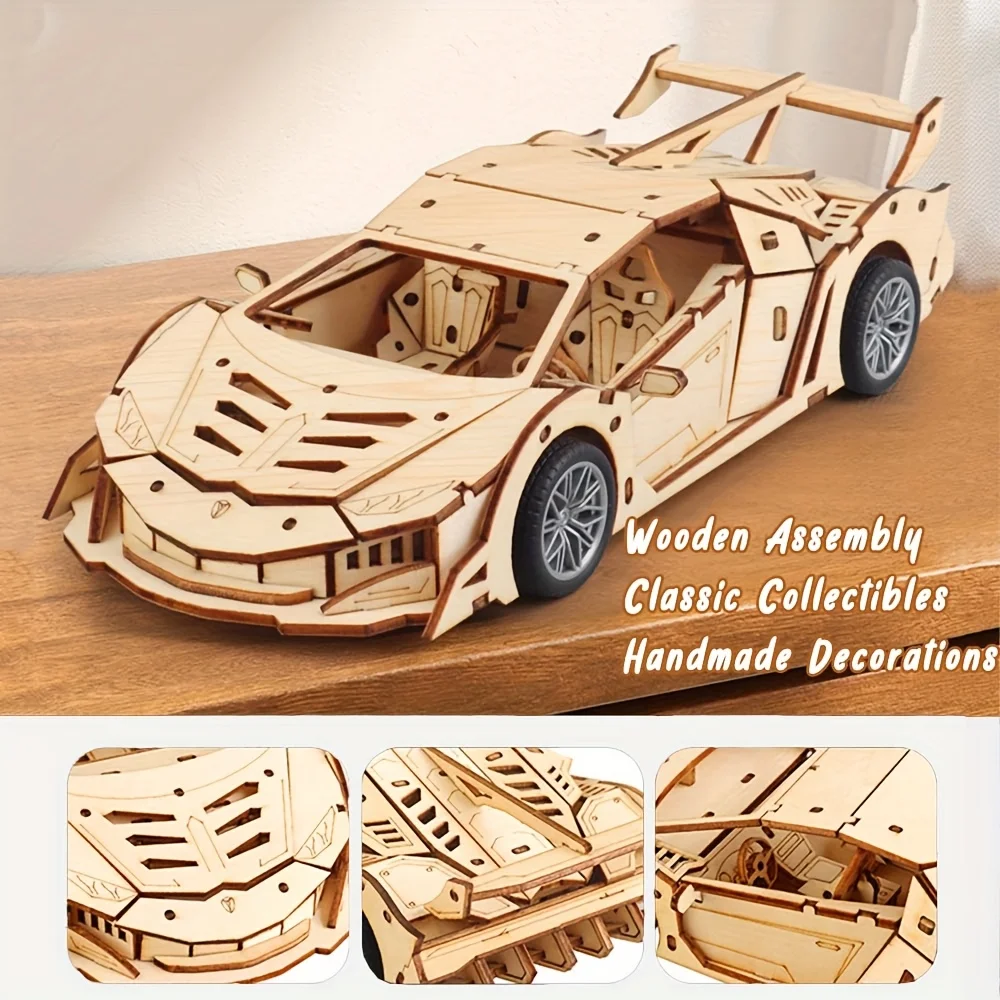 3D Wooden DIY Race Car Model Kit, Assemble Your Own Sports Car, Ideal Gift for Adults, Christmas
