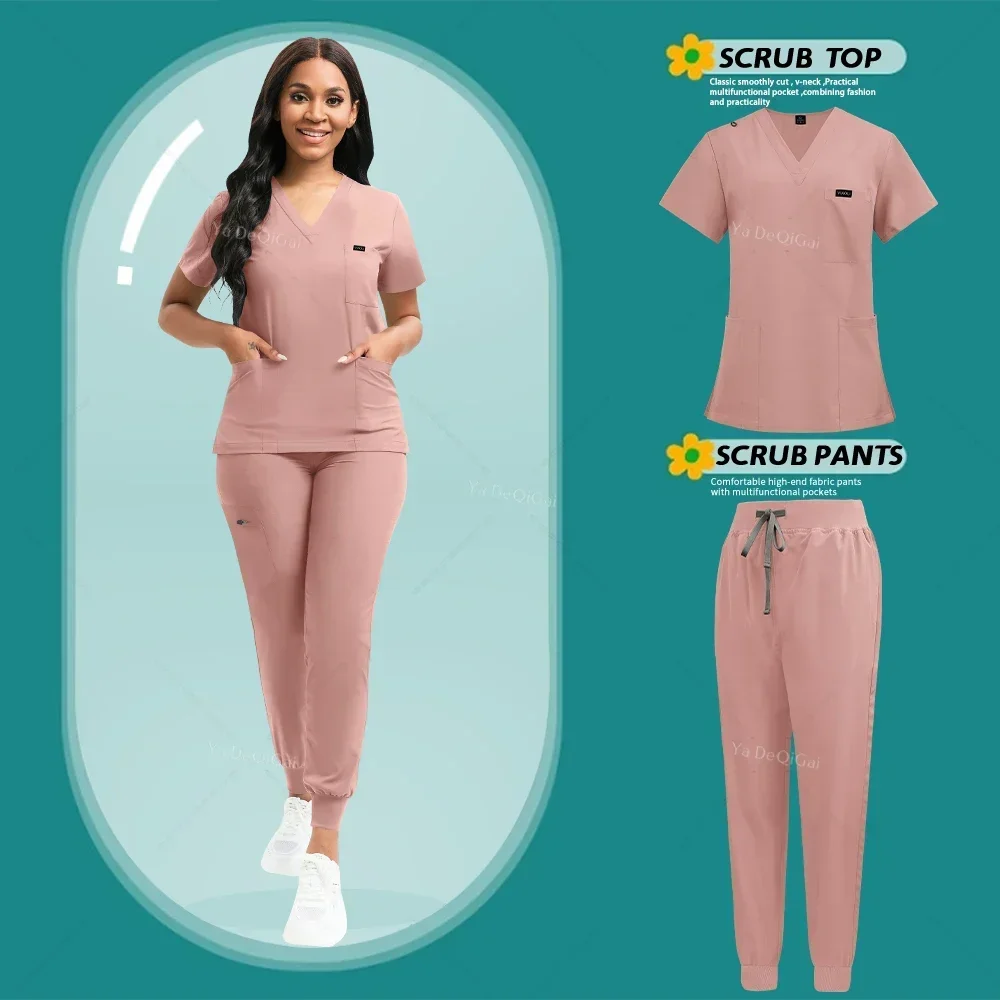 

Multicolour Elasticity Soft Workwear Nurse Medical Scrubs Set Clinical Uniform Tops Jogger Pants Beauty Spa Suits