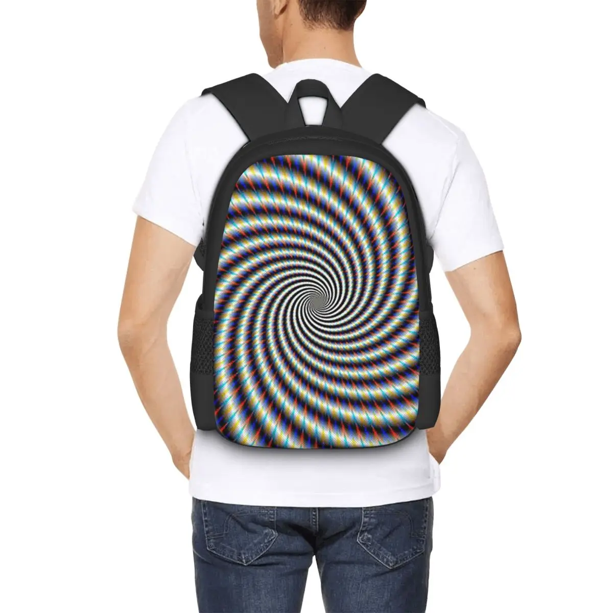 

Psychedelic Swirl In Blue Red And Gold Student Backpack School Bag Hiking Travel Daypack for Boys Girls Bookbag Shoulder Bags