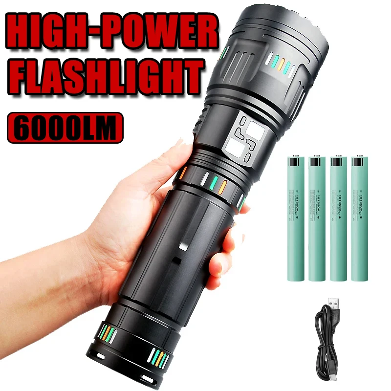 High-power LED Flashlight Powerful 6000lm Tactical Flashlight Super Bright Outdoor Camping Fishing Scalable LED Search Lantern