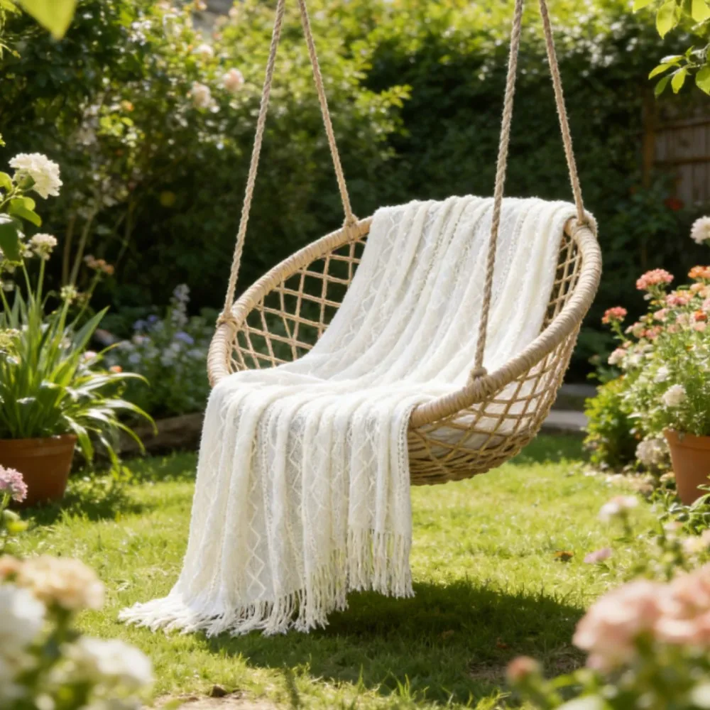 

Вязаный плед в стиле бохо для дивана, кресла, кровати, домашнего декора, мягкий, уютный, легкий, для весны и лета