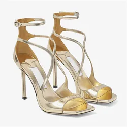 Women's Sandals Summer 2024 Gold High Heels Sexy Women Pumps Cross Strap Gladiator Heeled Sandalias Designer Party Dress Shoes