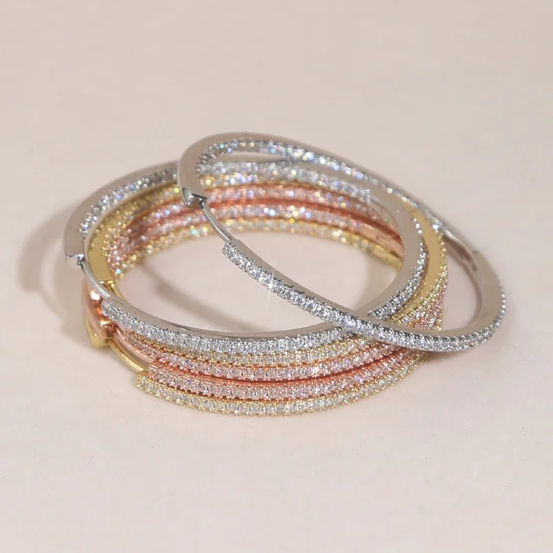 50mm Big Size Huggie Hoop Earrings with 3 Colors 5A Cubic Zirconia - Classic Fashion Women Jewelry High Quality