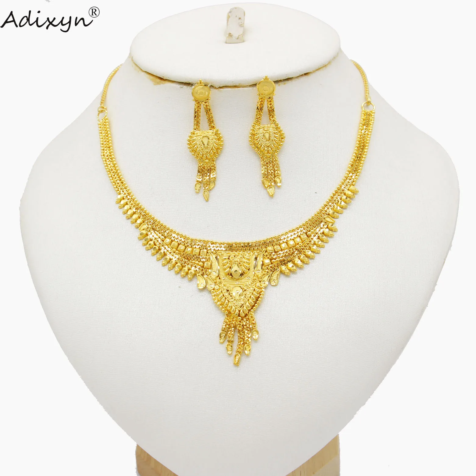 

Adixyn Ethnic Jewelry set for Women Gold Color Earrings Necklace Jewe lry Arab Dubai Wedding Party MOM/Girlfriend Gifts N071324