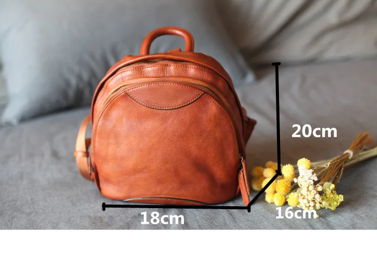 Art Retro Small Women Backpack Shell Backpacks Ladies School Bags Tide Casual Real Genuine Leather Top Layer Leather Wild Female