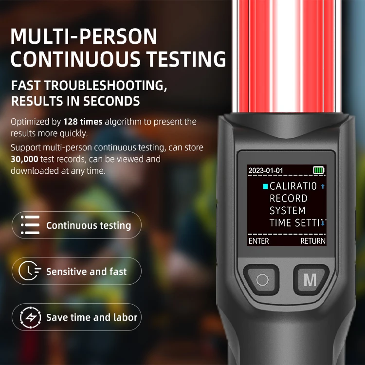 Portable Voice Broadcast Multifunction Emergency Light Breath Alcohol Tester OLED Display 0-400mg/100mL Adjustable Breathalyzer
