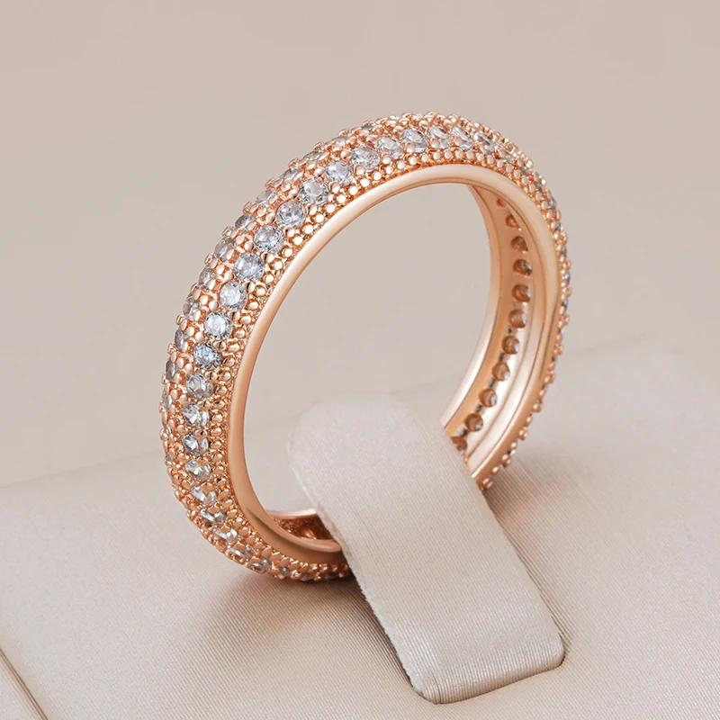 Kinel Hot Fashion Shiny Natural Zircon Full Circle Rings For Women 585 Rose Gold Color Classic Wedding Bride Daily Fine Jewelry