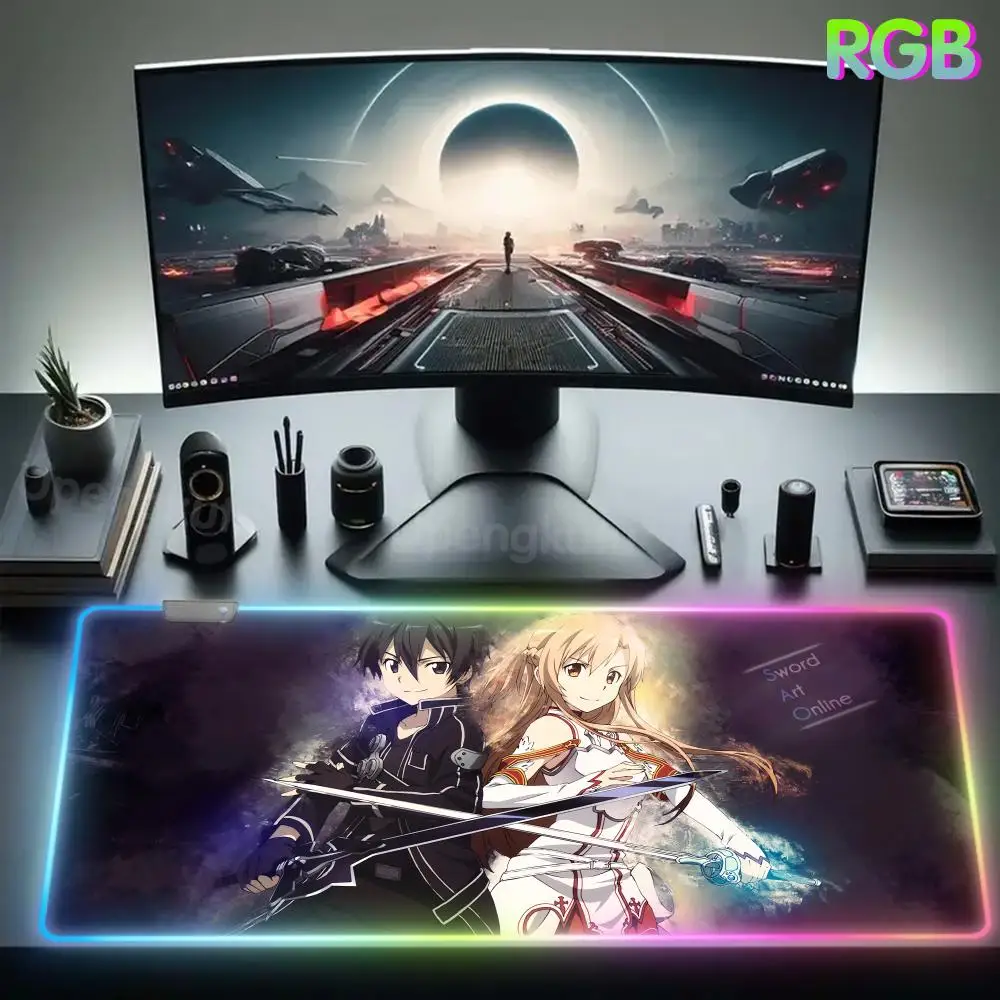 

S_sword A_art O_online Mouse Pad RGB Computer Desk Mat Rubber Led Mouse Pad Mouse Pad LED Accessoires Claviers