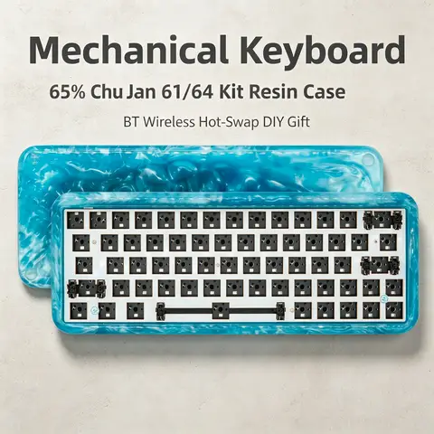 Custom Chu Jian 61/64 Kit – Colorful Translucent Resin Case, BT Wireless, Hot-Swap PCB, DIY Mechanical Keyboard Gift