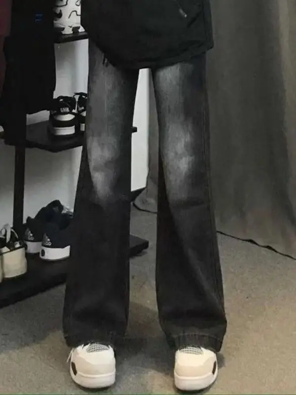 

Мужские джинсы с высокой талией в американском ретро-стиле, черные, с постепенным переходом цвета, прямые, зауженные, молодежные, износостойкие