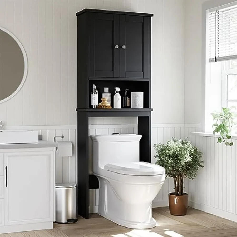 

Over the Toilet Storage Cabinet Bathroom Shelf Organizer with Anti-Tip Device Small Freestanding Space Saver with Adjustable Sh