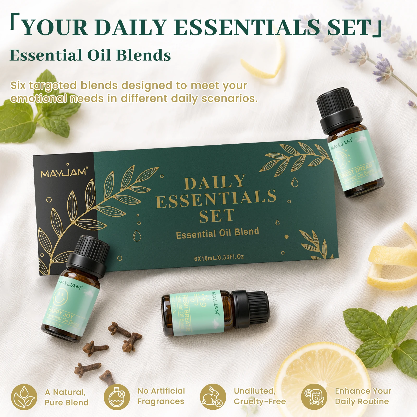 MAYJAM Compound Essential Oils Set-6 Bottles 10mL Blend Oil Unwind Calm Sweet Dreams for Aromatherapy Diffuser
