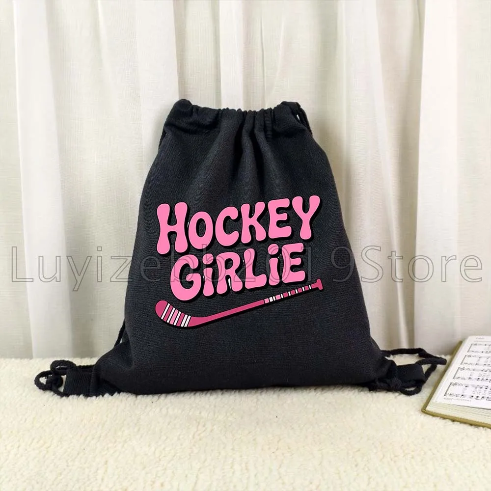 Ice Hockey Girl Hockey Player Lover Gifts Canvas Drawstring Bags Soccer Backpack Gym Sackpack Hiking Sports Gym Yoga String Bag