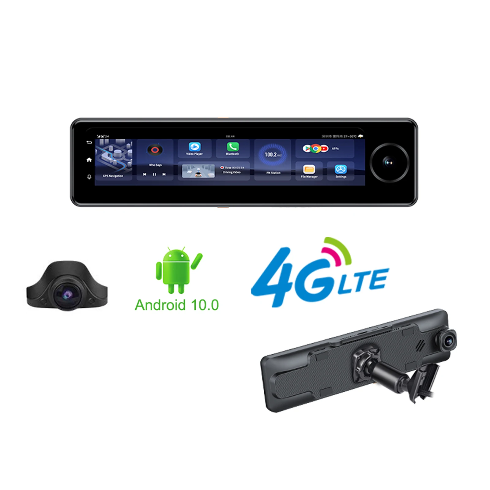 Touch Screen OEM Rearview Mirror Dash Cam with Special Bracket 3 Channels Car Cameras Front Inside Rear Triple Lens Android 10.0