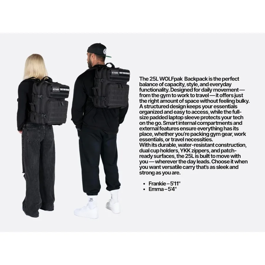 WOLFpak 25L Athletic Gym Rucksack – Robustes 1000D wasserdichtes Oxford-Material mit MOLLE-Gurtband, Laptoptasche und Dual-Cup-Halterung