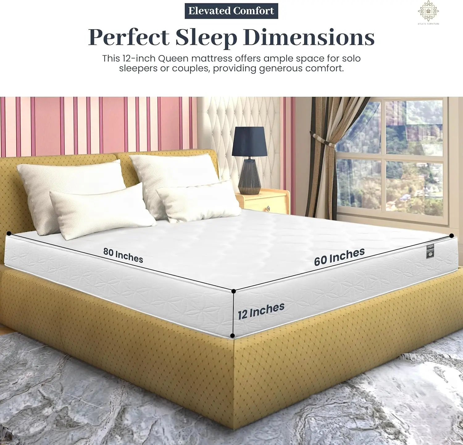 Queen Size Mattress 12 Inch Cool High Density Comfort Foam Mattress with Breathable Organic Cotton Cover Medium Firm Rolled in a