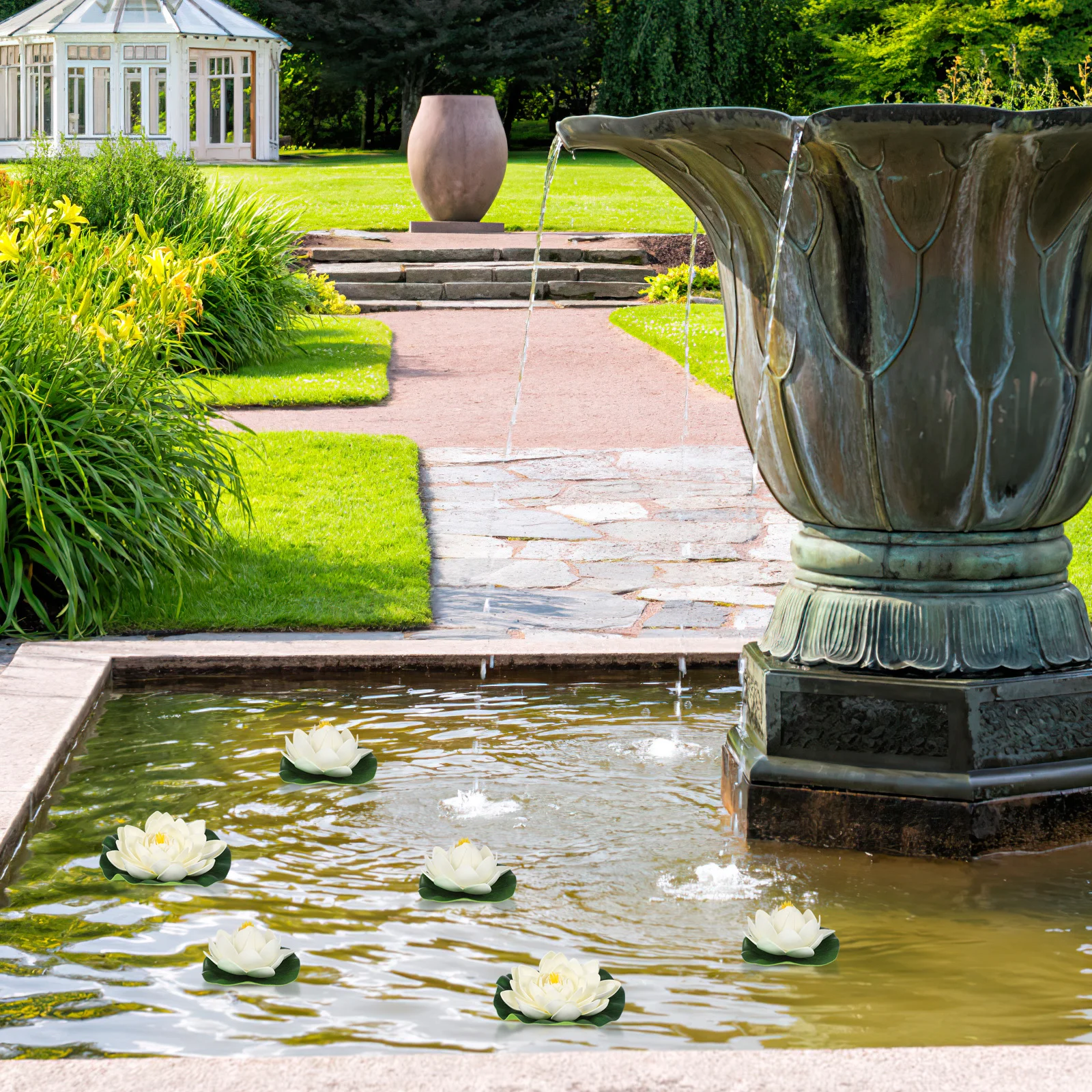 

6pcs Artificial Lotus: Soft Fake Water Lilies For Pond Garden Decor Outdoor Indoor Use Faux Water Plants For Pond White