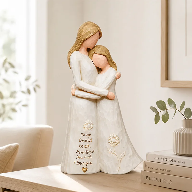 Cross-Border Birthday Gift Statue Mother And Daughter Embrace Resin Sculpture Ornament Mother's Day Home Decoration