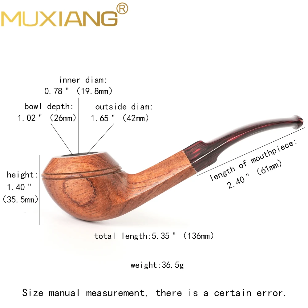 Bulldog tobacco pipe, color pipe mouthpiece, solid wood bowl, curved handle pipe, double waistline design, with clean kit